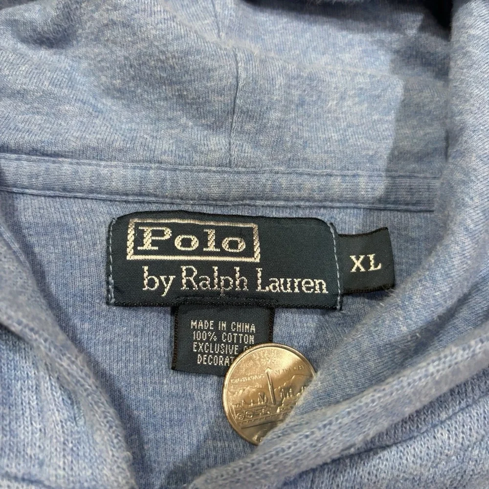 Vintage Polo Ralph Lauren Full Zip Hoodie Men's XL Blue Sweatshirt Pony Y2K